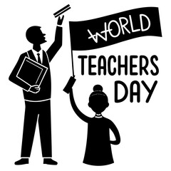 Teacher holding flag and book student world teachers day