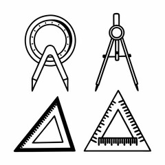 Set of geometry tools isolated on white background for education or engineering design