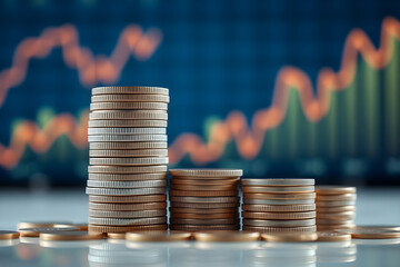 gold coins, stacked coins, financial chart, stock market graph,investment concept business analysis, financial data, economic growth