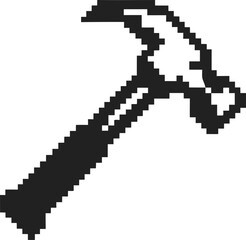 Fototapeta premium Pixel art hammer icon black and white 8 bit illustration of tool for construction, repair, crafting, game object, retro design element