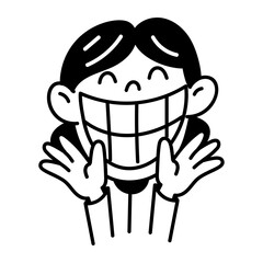 A hand drawn style icon of a grinning character 