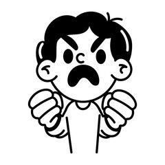 A hand drawn icon of a furious character 