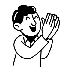 A character doing clapping, hand drawn icon 
