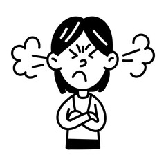 Annoyed character icon in hand drawn style 
