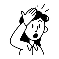 A character hitting forehead with hand, doodle style icon 
