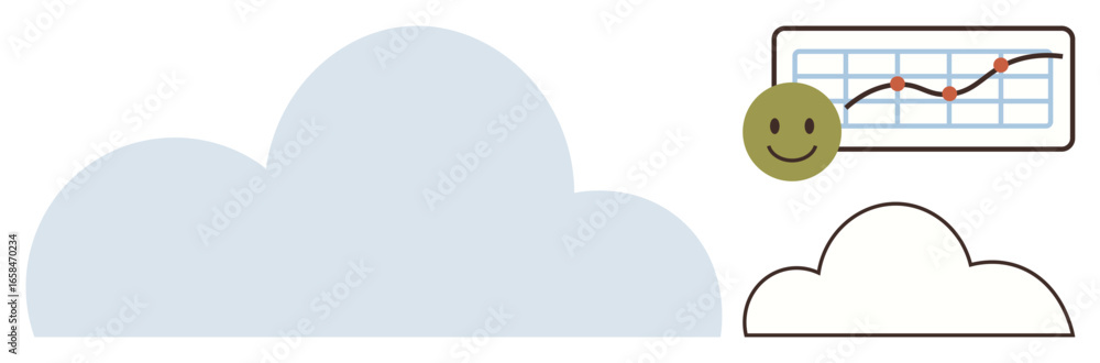 Poster large cloud with a smiling face, growth chart showing rising data points, and a smaller outlined clo