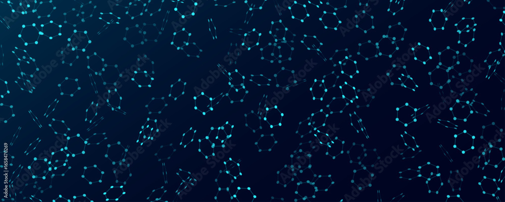 Poster futuristic molecular hexagonal structure for scientific background. abstract dynamic blue hexagons c
