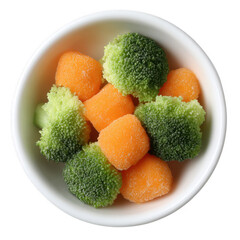 A bowl of colorful mixed vegetables featuring bright orange carrots and fresh green broccoli, ideal for healthy eating and meal preparation.