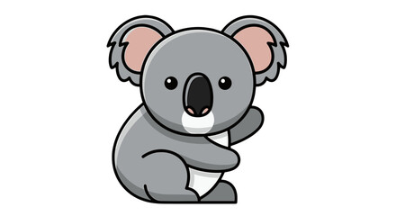 Naklejka premium Illustration of a cute cartoon koala with gray fur and pink ears waving its paw on a white background on transparent background