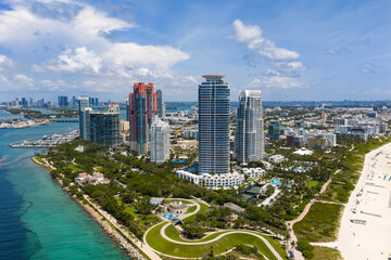 Aerial view of Miami beach coastline. Skyline and skyscrapers at Miami Beach. Summer Miamis vibes....