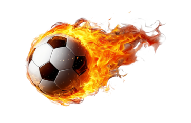 Soccer ball on fire, white background, vector illustration, flat design, high-resolution photography, high detail, smooth and shiny, studio lighting, soft light, high-key lighting, soft shadows.