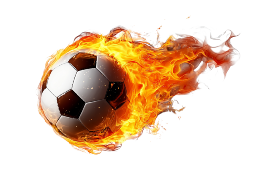 Soccer ball on fire, white background, vector illustration, flat design, high-resolution photography, high detail, smooth and shiny, studio lighting, soft light, high-key lighting, soft shadows.