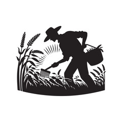 farmers harvesting crops vector silhouette clip art logo design illustration