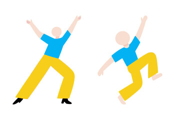 Two abstract illustrations of figures in dynamic, joyful poses, symbolizing freedom, movement, and happiness, perfect for active lifestyle themes.
