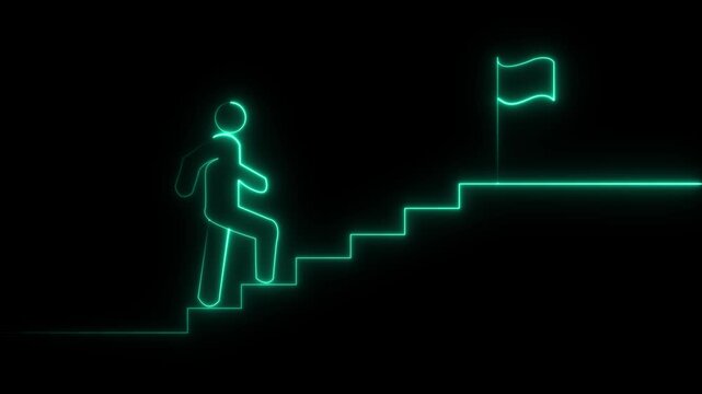 Man and stairs icon sign icon animation on Glowing neon business graph chart concept . Business concept growth and the path to success and earning, Neon man icon. Man and stairs icon sign icon