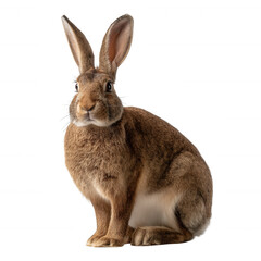 Obraz premium A cute and fluffy rabbit sitting in a relaxed position, showcasing its soft fur and attentive ears, perfect for illustrating nature and wildlife themes.