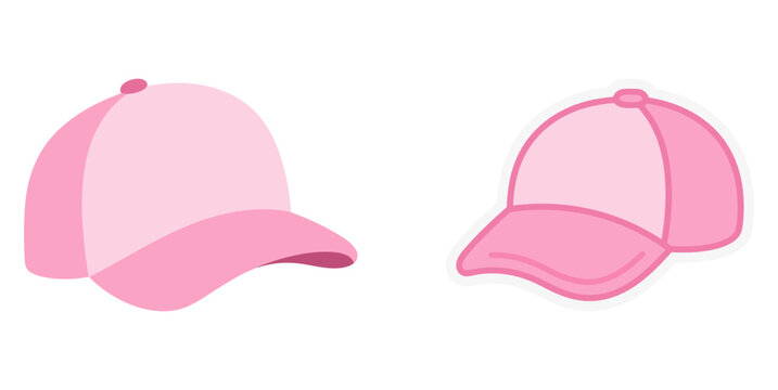 Two cute cartoon pink baseball caps in different angles, a simple and stylish graphic resource for fashion and sports themes.