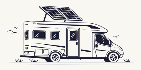 Illustration of a camper van with solar panels © MST RAMIJA