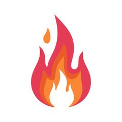 A simple cartoon illustration of a red and orange flame with a single floating ember, symbolizing fire, heat, energy, and warmth.