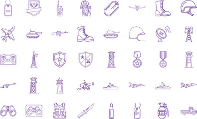 Military Icon Bundle, Line Art Icon Pack
