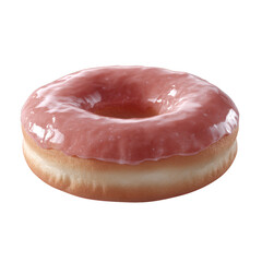 A delicious glazed donut with pink icing, displayed on a white isolated background, perfect for food-related designs and marketing.