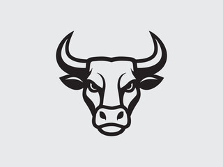 Powerful Black and White Bull Head Logo Design