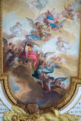 Ancient painting with angels, Jesus Christ and God