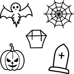 Obraz premium Spooky Halloween Icons: Ghost, Pumpkin, Tombstone, Spiderweb, and Gemstone