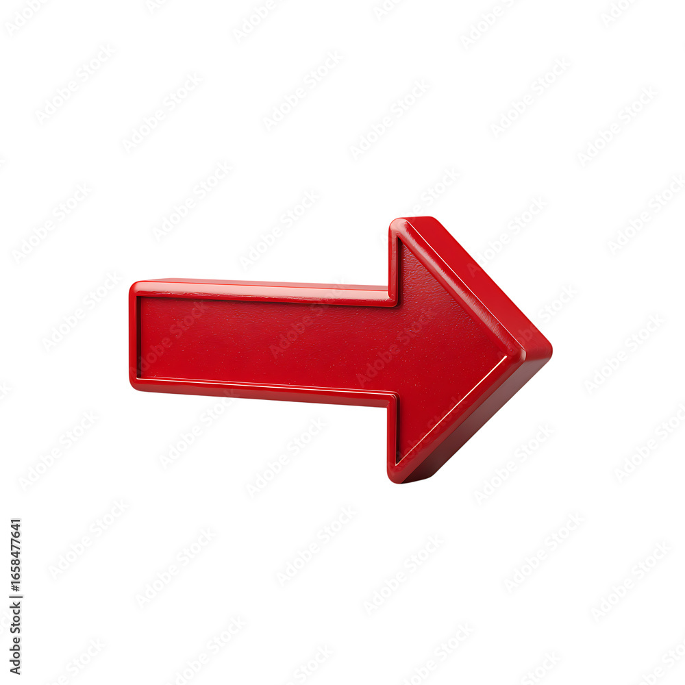 Poster a single glossy red arrow pointing to the right isolated on transparent background