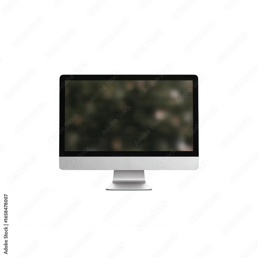 Fototapete a modern computer monitor displaying a blurred image, resting on a sleek stand. ideal for showcasing