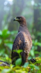 Hawk in a misty forest