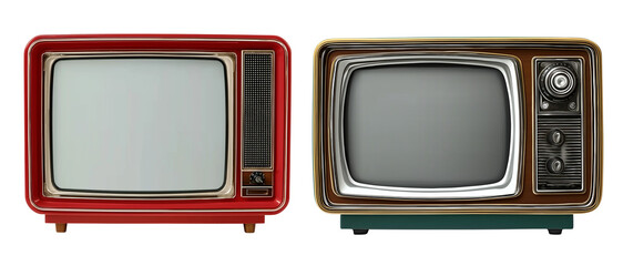 Vintage television set with a white screen on an isolated background. Retro television with a blank display for advertising or promotional content. Retro design element in a clip art style.