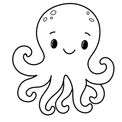 Cute Octopus black doodle outline.