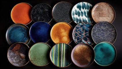 Collection of artisan-crafted plates showcasing diverse textures and colors