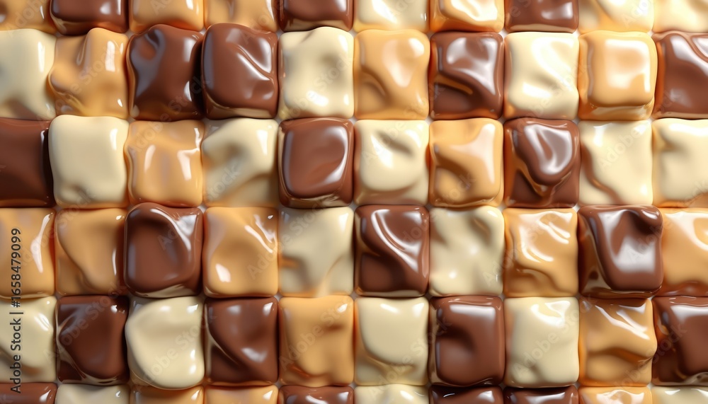 Poster seamless 3d abstract background featuring cream, brown fluid shapes in repeating pattern. glossy, sm