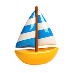 Playful 3D Cartoon Sailboat Icon with Blue and White Stripes, isolated on a Transparent Background. Generative AI