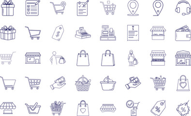 Shopping Icon Bundle, Line Art Icon Pack