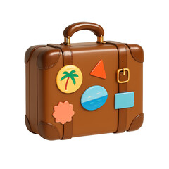 A retro-style suitcase decorated with colorful travel souvenirs. isolated on a Transparent Background. Generative AI