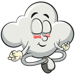 cute cloud cartoon mascot character vector illustration meditating, work of hand drawn