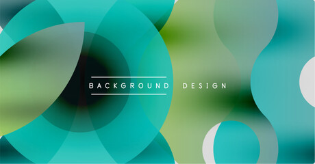 Abstract circles overlap, creating vibrant teal, green gradients. Modern design element for backgrounds, presentations. Simple, clean aesthetic.
