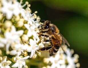 Honeybee on white flowers