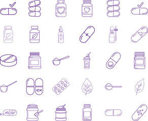 Supplement Icon Bundle, Line Art Icon Pack