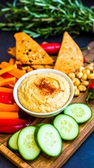 Healthy hummus platter with vegetables