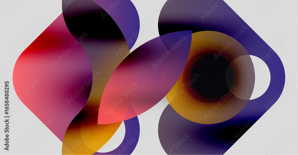 Poster abstract composition. overlapping colorful shapes create dynamic visual effect. soft gradients, flui