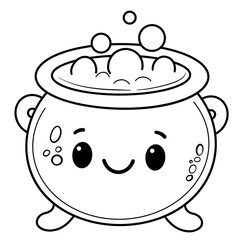 Halloween witch’s cauldron black doodle outline.