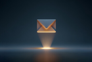 3D Futuristic Floating Glowing Envelope Symbolizing Digital Communication