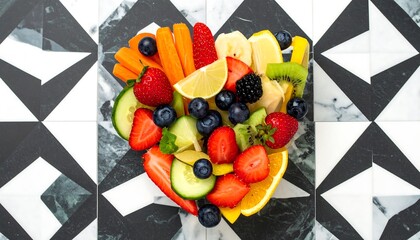 Heart-shaped fruit and vegetable platter