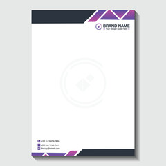 Modern business letterhead template in purple and black for professional corporate branding design needs