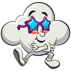 cute cloud cartoon mascot character vector illustration wearing stars shaped beach sunglasses, work of hand drawn