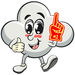 cute cloud cartoon mascot character vector illustration raise foam finger, work of hand drawn